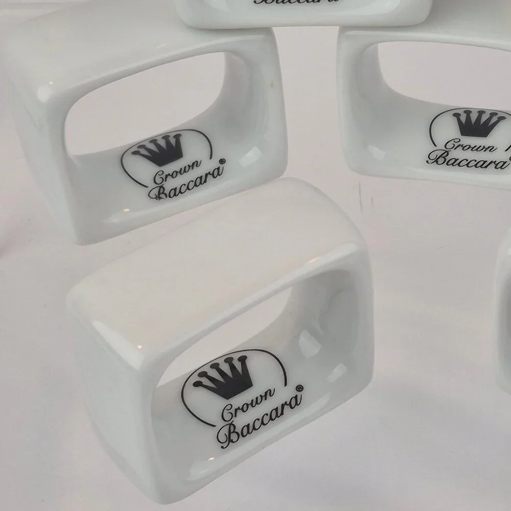 Crown Baccara Napkin Rings Modern Rectangle Porcelain Glossy Finish Set of 7